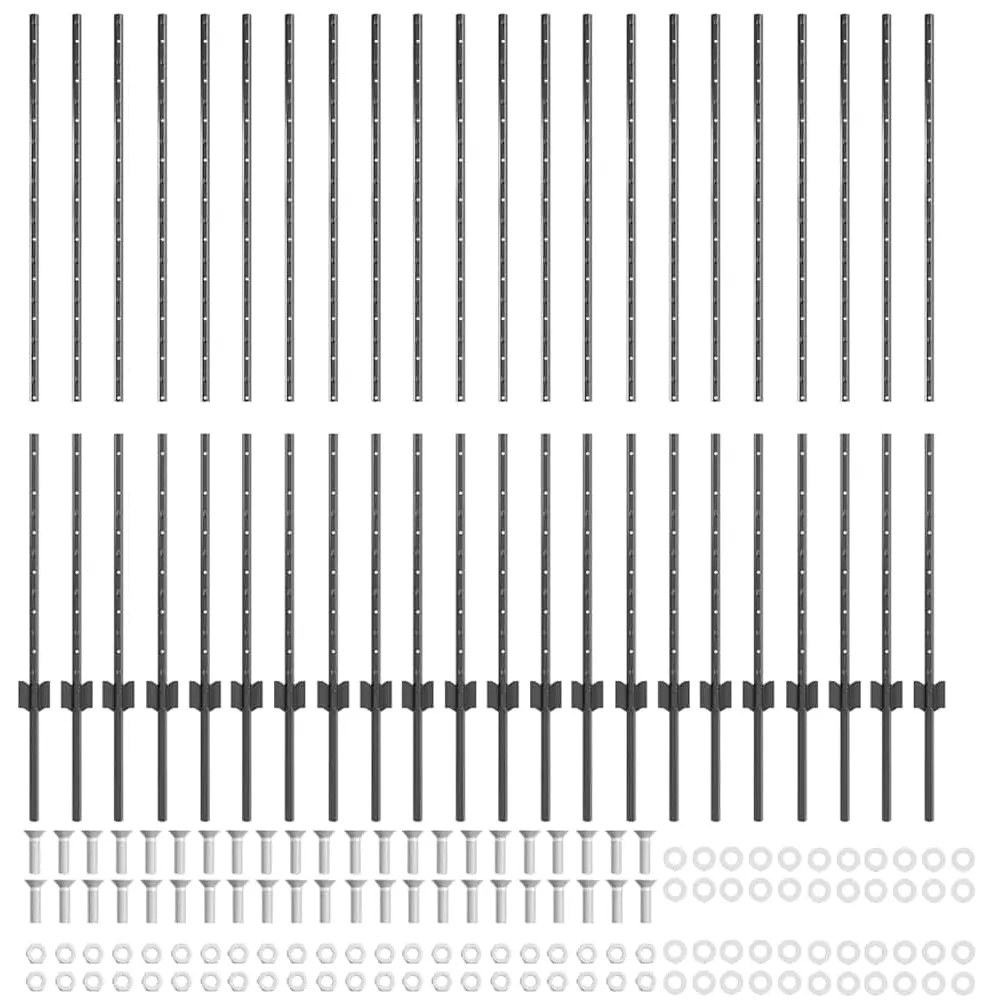 vidaXL Πό posts φράχτη 44 pcs Γκρι 180 cm Ατσάλι