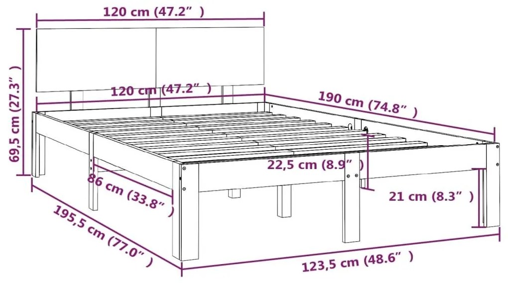 Πλαίσιο Κρεβατιού 120 x 190 εκ. από Μασίφ Ξύλο Small Double - Καφέ