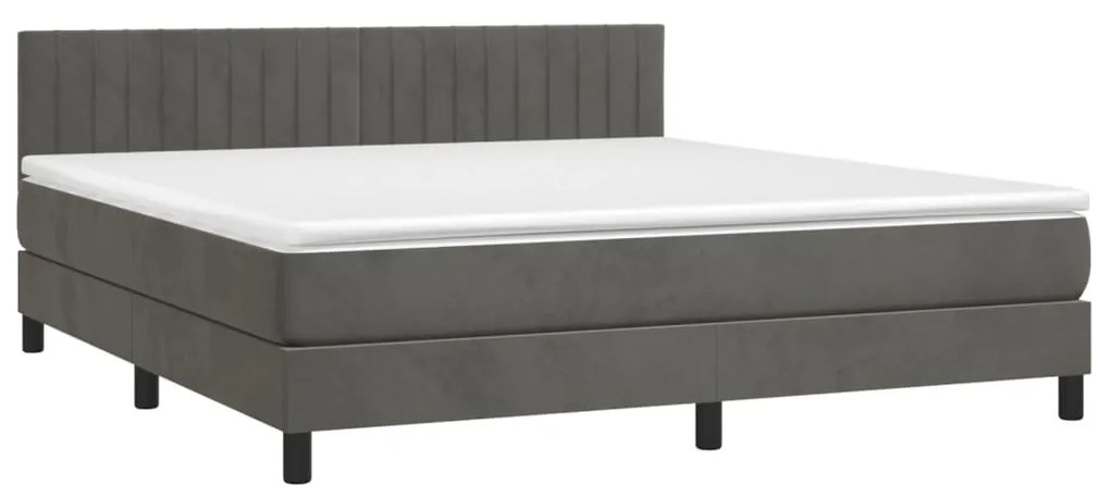 Κρεβάτι Boxspring με Στρώμα &amp; LED Σκ. Γκρι 160x200εκ. Βελούδινο - Γκρι