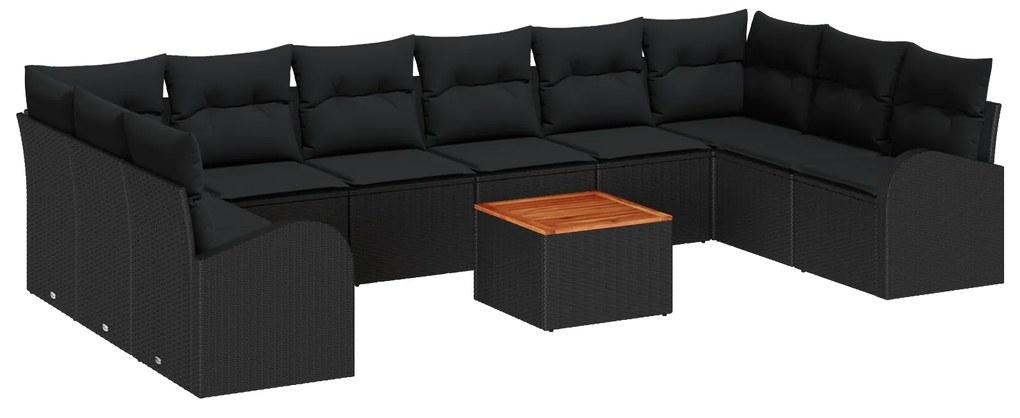 vidaXL Σετ Καναπέ Κήπου 11 pcs Μαύρο Μεγάλο Ρατάν