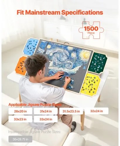 VEVOR 1500 Piece Puzzle Board with Drawer Cover Portable Wooden Jigsaw 86x63cm