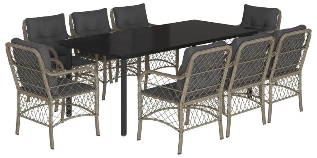 vidaXL Σετ Τραπεζαρίας Κήπου 9 τεμ. Αν. Γκρι Συνθ. Ρατάν με Μαξιλάρια