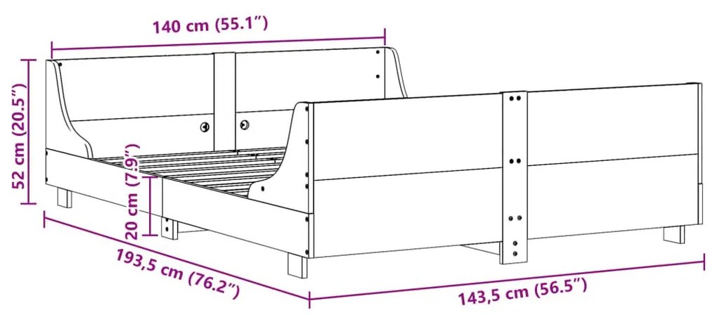 Σκελετός Κρεβ. Χωρίς Στρώμα Λευκό 140x190 εκ Μασίφ Πεύκο - Λευκό