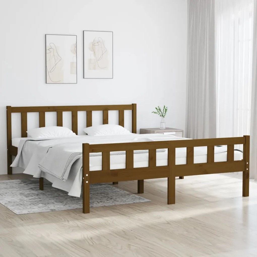 vidaXL Πλαίσιο Κρεβατιού Μελί 150 x 200 εκ. Μασίφ Ξύλο King Size