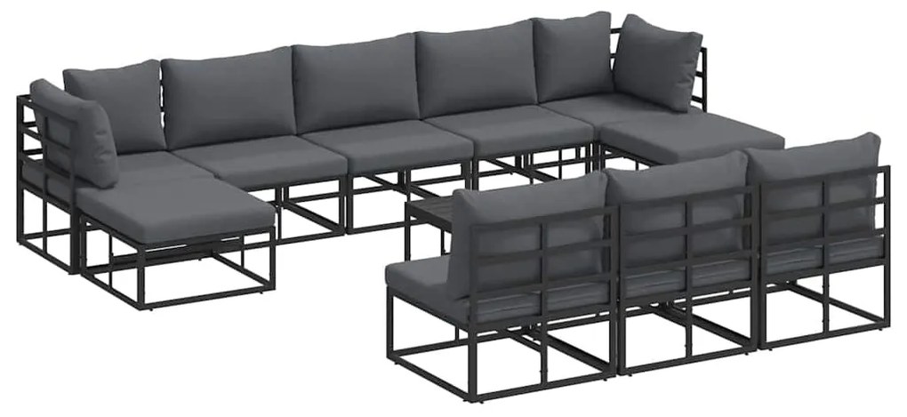 vidaXL Σετ Καναπέ Κήπου με μαξιλάρι 11 pcs Μαύρο Αλουμίνιο