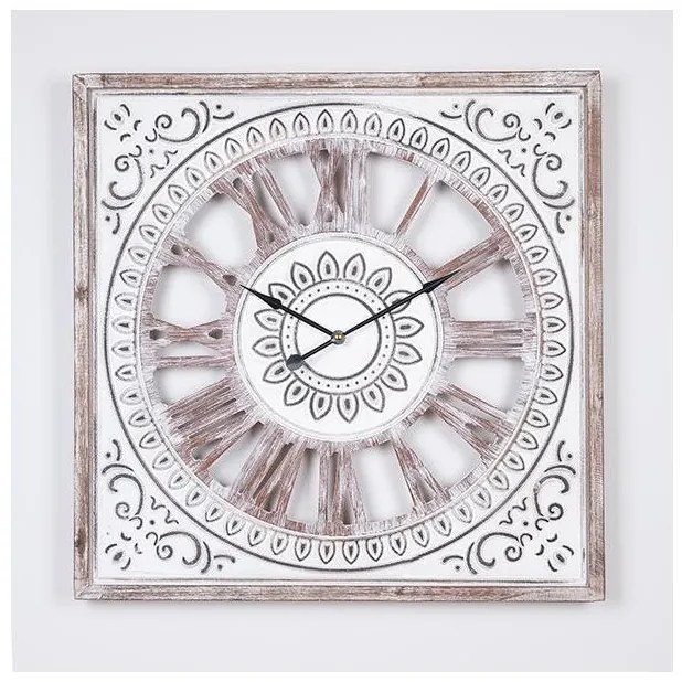 Ρολόι Τοίχου Ξύλο Αντικε Λευκό-Φυσικό 60x4.5x60cm 753-13020 Estheti-753-13020-Λευκό 753-13020