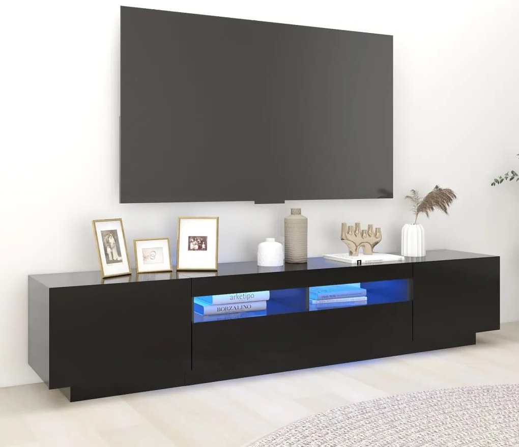 vidaXL Έπιπλο Τηλεόρασης με LED Μαύρο 200 x 35 x 40 εκ.