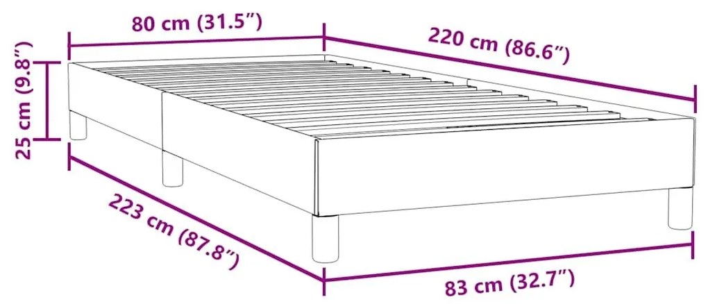 Box Spring κρεβάτι χωρίς στρώμα ανοιχτό γκρι 80x220cm Βελούδινο - Γκρι