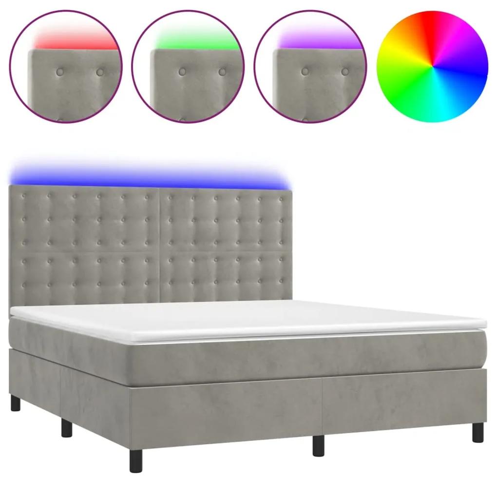 vidaXL Κρεβάτι Boxspring με Στρώμα & LED Αν.Γκρι 160x200 εκ. Βελούδινο