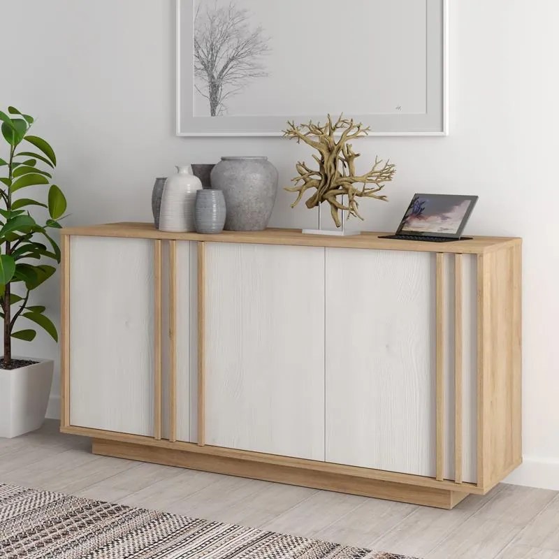 Μπουφές Chesto μελαμίνη σε λευκή και oak απόχρωση 169.2x42x87εκ 169.2x42x86.9 εκ.