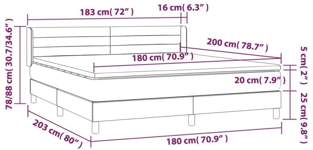 Κρεβάτι Boxspring με Στρώμα Σκούρο Μπλε 180x200 εκ. Βελούδινο - Μπλε