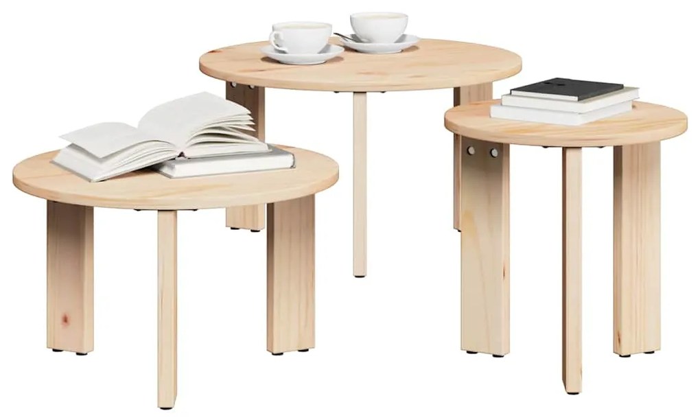 vidaXL Τραπεζάκι σαλονιού 3 pcs Φυσικό 47.5 x 47.5 x 27 εκ.