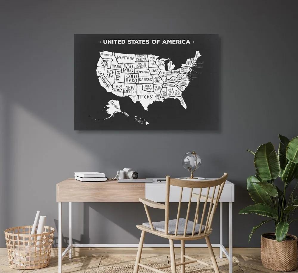 Εικόνα εκπαιδευτικού χάρτη από φελλό των ΗΠΑ σε ασπρόμαυρο - 90x60