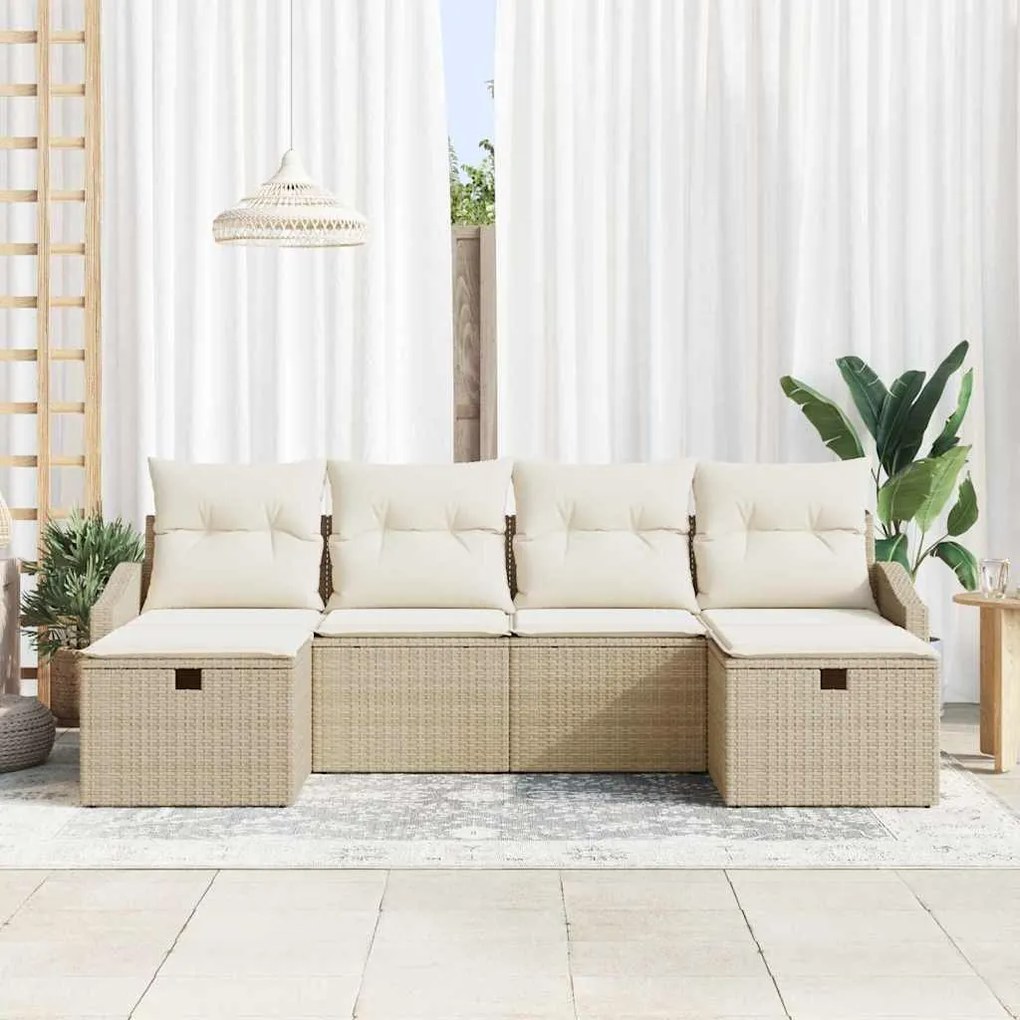 vidaXL Σετ Καναπέ Κήπου με μαξιλάρι 6 pcs Μπεζ Πολυ ράταν