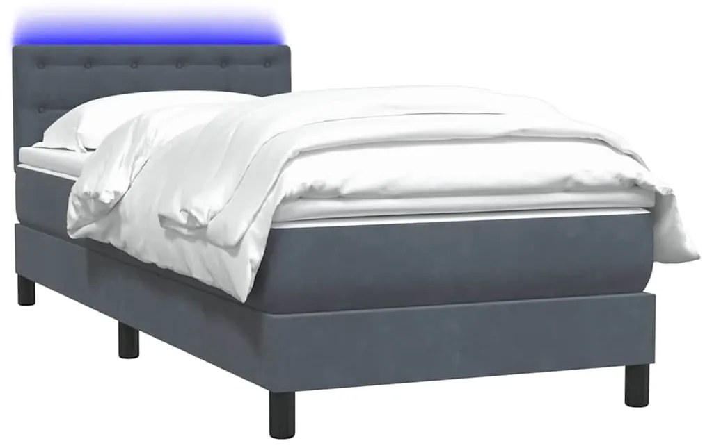 vidaXL Κρεβάτι Boxspring με Στρώμα &amp; LED Σκούρο γκρι 80x210 εκ. Βελούδινο