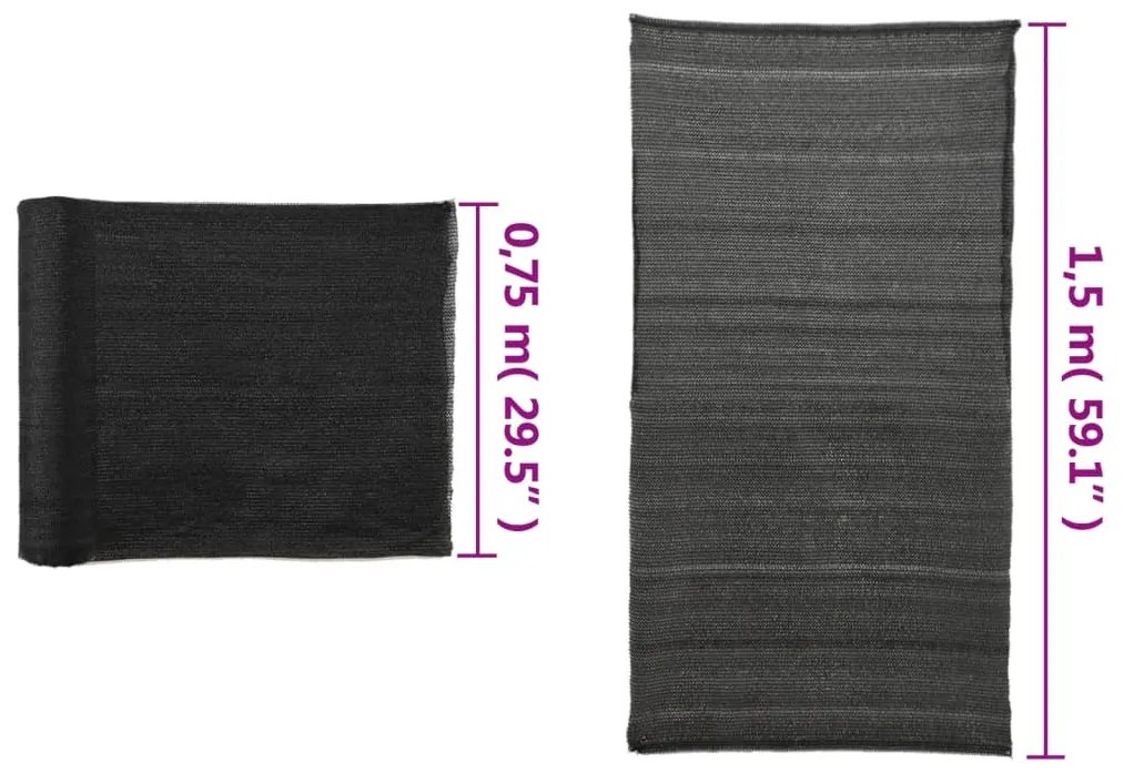 vidaXL Δίχτυ Σκίασης Μαύρο 1,5 x 50 μ. από HDPE 150 γρ./μ²