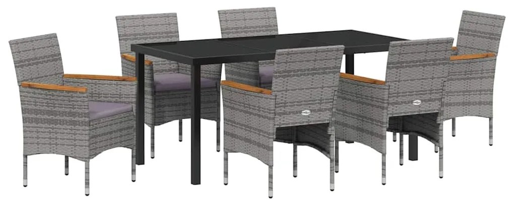 vidaXL Σέτ φαγητού για κήπο με μαξιλάρι 7 pcs Γκρι συνθετικό ρατάν