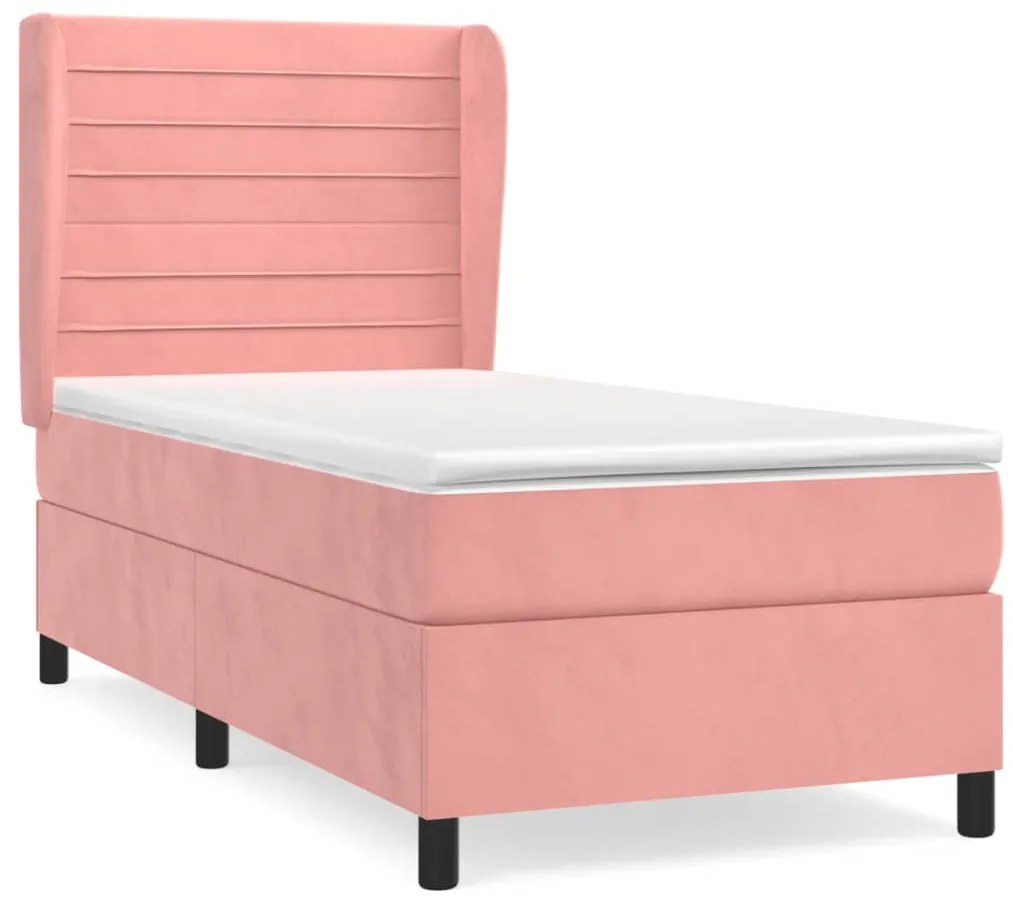 vidaXL Κρεβάτι Boxspring με Στρώμα Ροζ 90x200 εκ. Βελούδινο