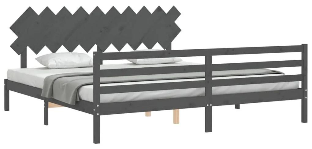 Πλαίσιο Κρεβατιού με Κεφαλάρι Γκρι 200x200 εκ. Μασίφ Ξύλο - Γκρι