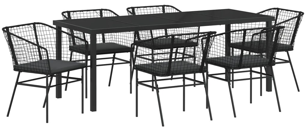 vidaXL Set Κήπου 7 Τεμαχίων της με Μαξιλάρια Μαύρο Πολυ Ράτανα