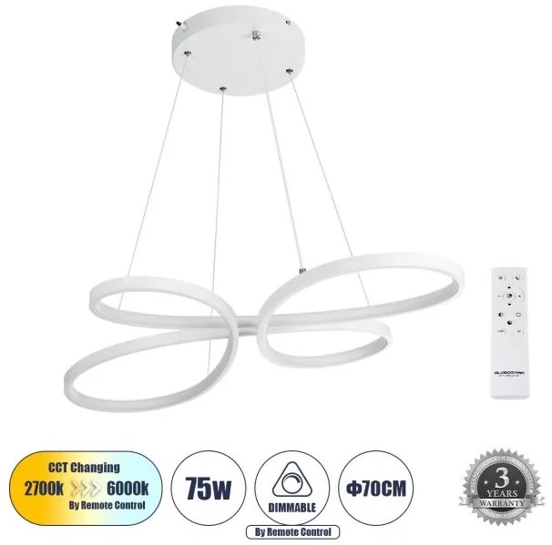 Κρεμαστό Φωτιστικό Οροφής LED 75W 8400lm BUTTERFLΥ Globostar-61392-Λευκό 61392