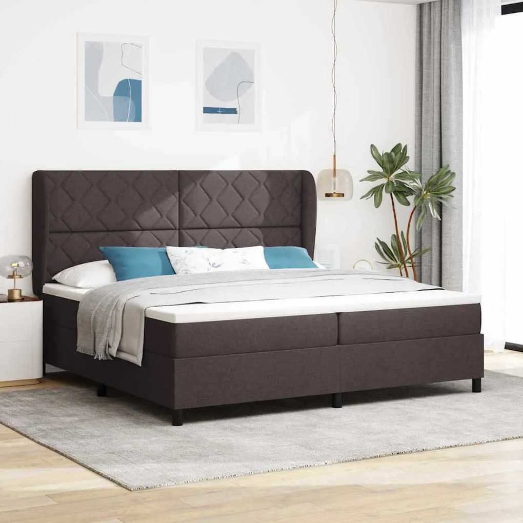 Κρεβάτι Box Spring vidaXL με Στρώμα σε Σκούρο Καφέ, 200x200 εκ. Υφάσματος
