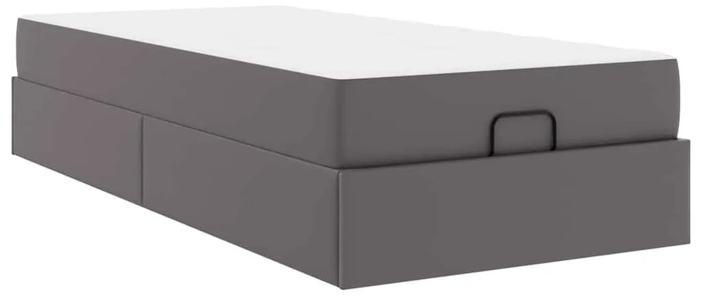 vidaXL Σκελετός κρεβατιού με στρώμα Γκρι 90 x 200 cm Τεχνητό δέρμα
