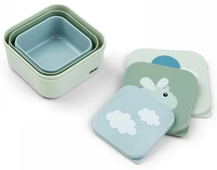 Σετ Μπολ Με Καπάκι Done By Deer 3τεμ. Happy Clouds Green