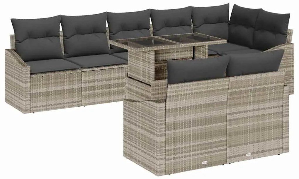 vidaXL Σετ Καναπέ Κήπου με μαξιλάρι 9 pcs Ανοιχτό Γκρι και Σκούρο Γκρι