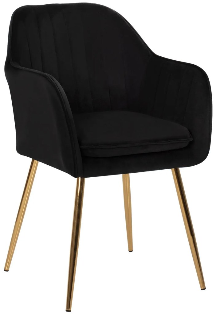 Πολυθρόνα SAWYER Βελούδο Μαύρο με Χρυσά πόδια 55x60x83Υεκ. 2αδα 55x60x83 εκ.