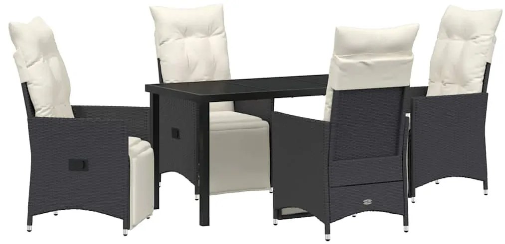 vidaXL Σέτ φαγητού για κήπο με μαξιλάρι 5 pcs Μαύρο Πολυ ράταν