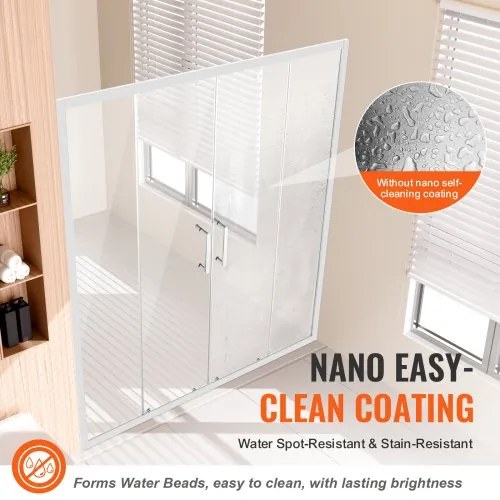 VEVOR Semi-frameless Double Sliding Shower Door SGCC Tempered Glass 1/4&quot; Chrome