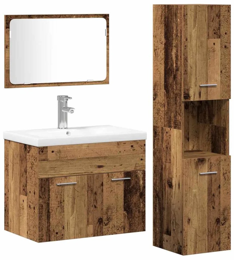 vidaXL Σετ Επίπλων Μπάνιου με ράφι 4 pcs Καφέ Επεξεργασμένο ξύλο