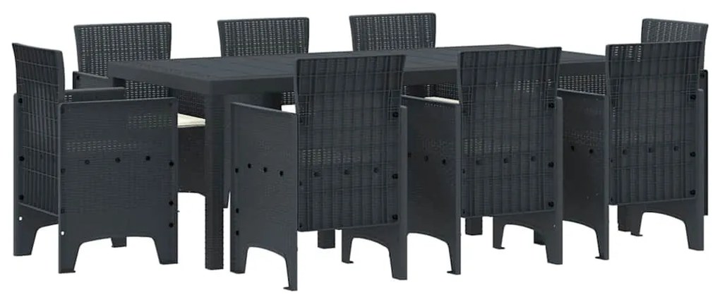 vidaXL Σέτ φαγητού για κήπο 9 pcs Ανθρακί Rattan Polt