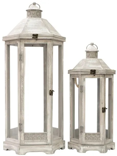 Φανάρι Σετ 2τμχ Ξύλινο Γκρι 33x29,5x77εκ.-25x22x53εκ. Zen Collection 24.17.49792