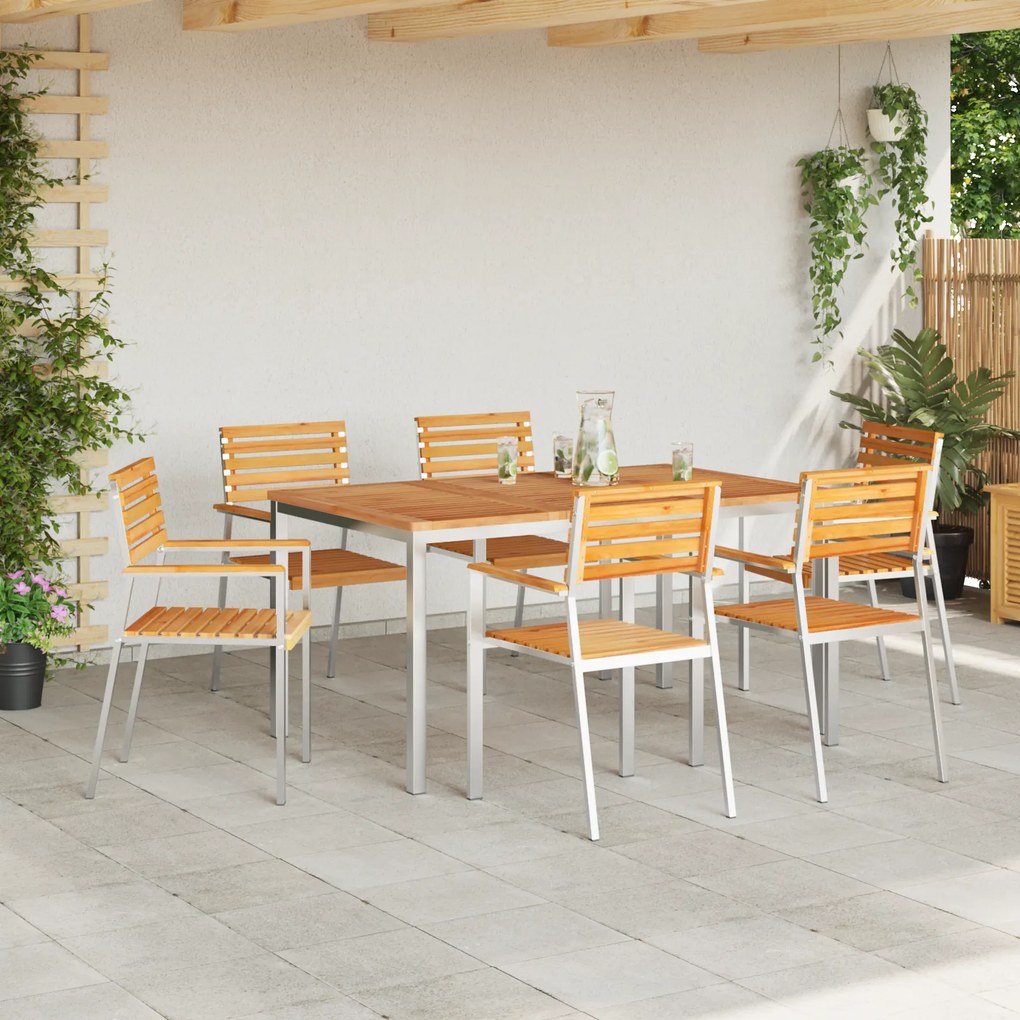 vidaXL Σετ Κηπουρικής 7 Τεμαχίων από Ξύλο Teak και Ανοξείδωτο Χάλυβα