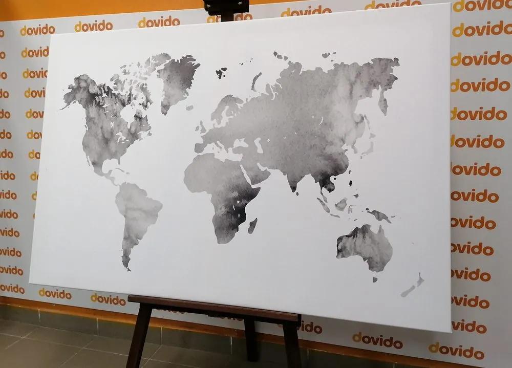 Εικόνα στον παγκόσμιο χάρτη από φελλό σε ασπρόμαυρο σχέδιο ακουαρέλας - 120x80