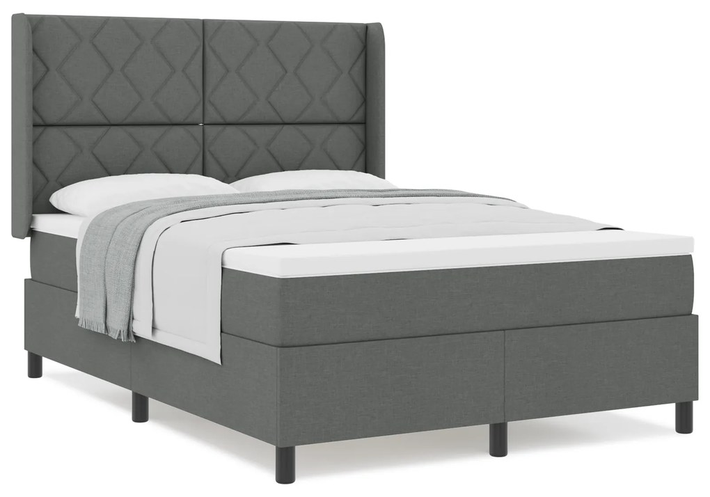 vidaXL Box Spring Κρεβάτι με Μαξιλάρι Σκούρο Γκρι 140x200 εκ. Ύφασμα