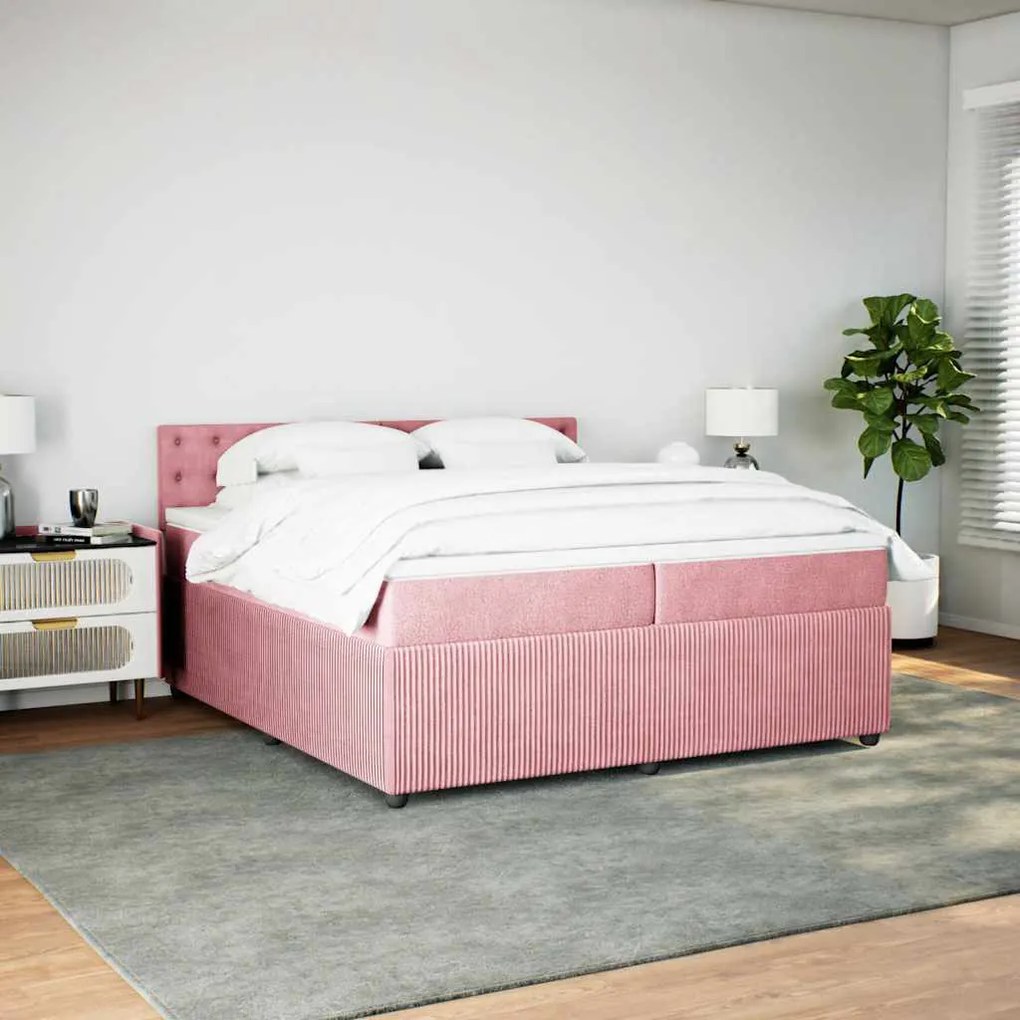 vidaXL Κρεβάτι Boxspring με Στρώμα Ροζ 200x200 εκ. Βελούδινο