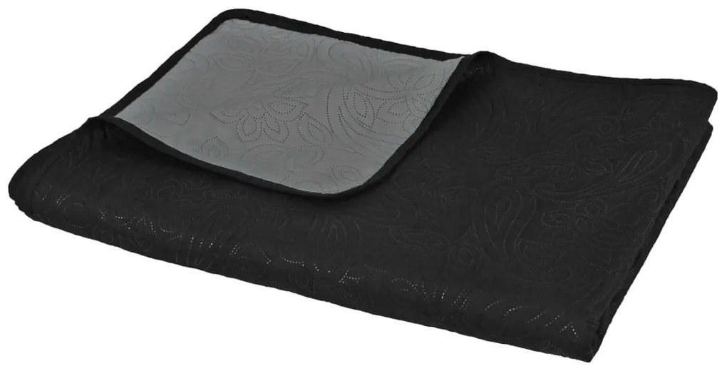 vidaXL Κουβερλί Καπιτονέ Διπλής Όψης Γκρι και Μαύρο 170 x 210 εκ.