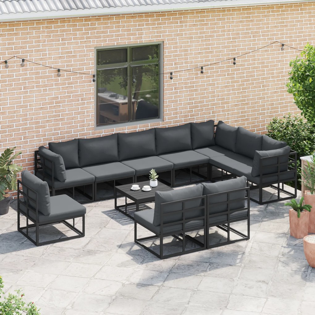 vidaXL Σετ Καναπέ Κήπου 10 pcs Μαύρο 353 x 283 x 71 εκ. Αλουμίνιο
