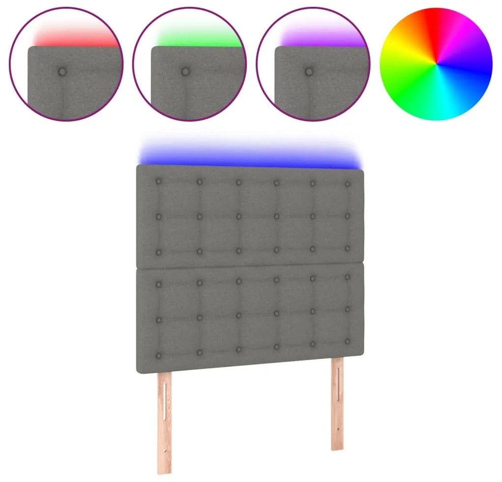 vidaXL Κεφαλάρι Κρεβατιού LED Σκούρο Γκρι 90x5x118/128εκ. Υφασμάτινο