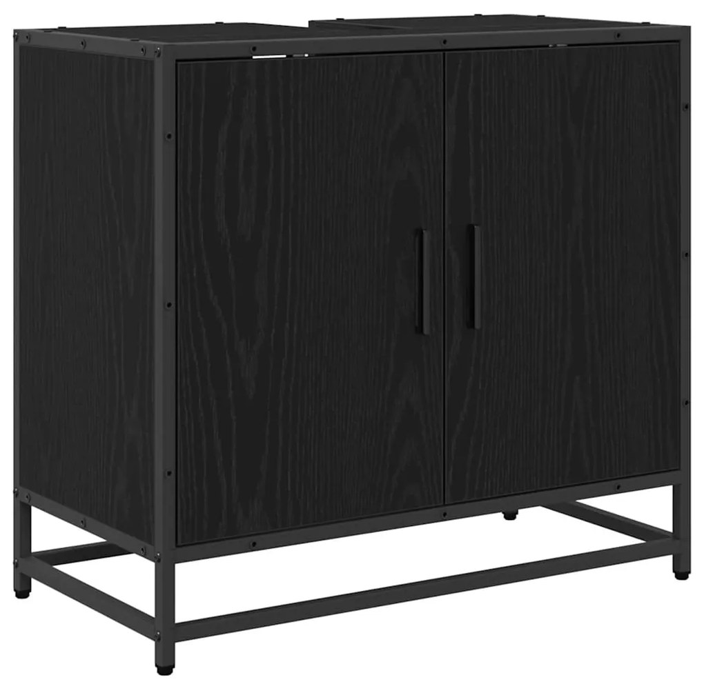 vidaXL Σετ Επίπλων Μπάνιου με ράφι 3 pcs Μαύρη Οξυά Επεξεργασμένο ξύλο