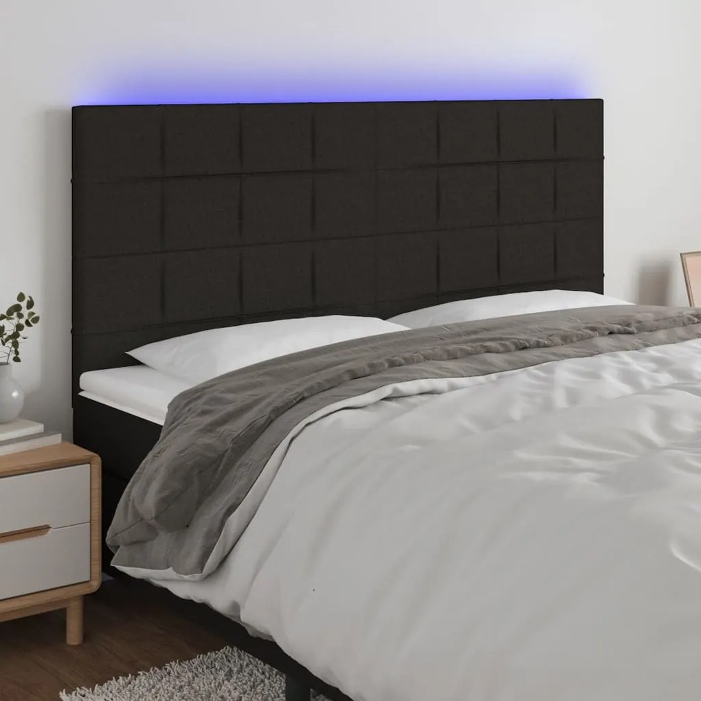 vidaXL Κεφαλάρι Κρεβατιού LED Μαύρο 180x5x118/128 εκ. Υφασμάτινο