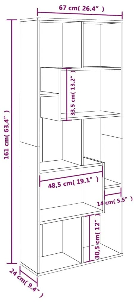 Βιβλιοθήκη Καπνιστή Δρυς 67x24x161 εκ. από Επεξεργασμένο Ξύλο - Καφέ