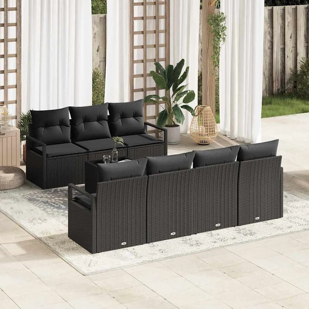 vidaXL Σετ Καναπέ Κήπου 8 pcs Μαύρο 55 x 55 x 37 εκ συνθετικό ρατάν