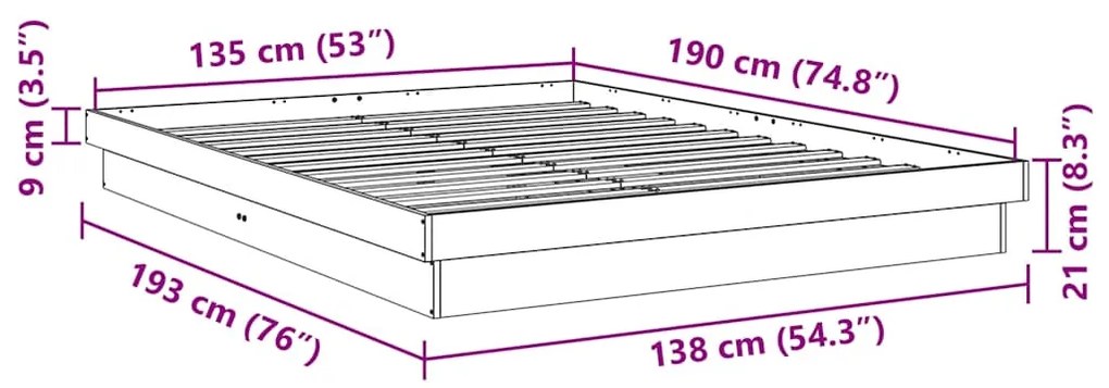 ΠΛΑΙΣΙΟ ΚΡΕΒΑΤΙΟΥ ΧΩΡΙΣ ΣΤΡΩΜΑ 135X190 CM ΜΑΣΙΦ ΞΥΛΟ ΔΡΥΣ 3315736