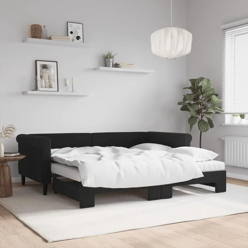 vidaXL Καναπές Κρεβάτι Συρόμενος Μαύρο 90x190 εκ. Βελούδινος Στρώματα