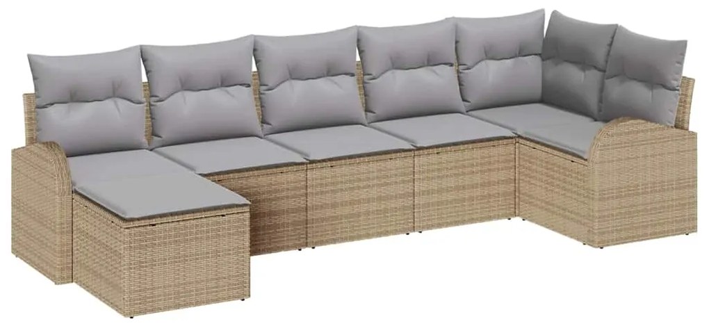 vidaXL Σετ Καναπέ με μαξιλάρι με αποθήκευση 7 pcs Μπεζ συνθετικό ρατάν