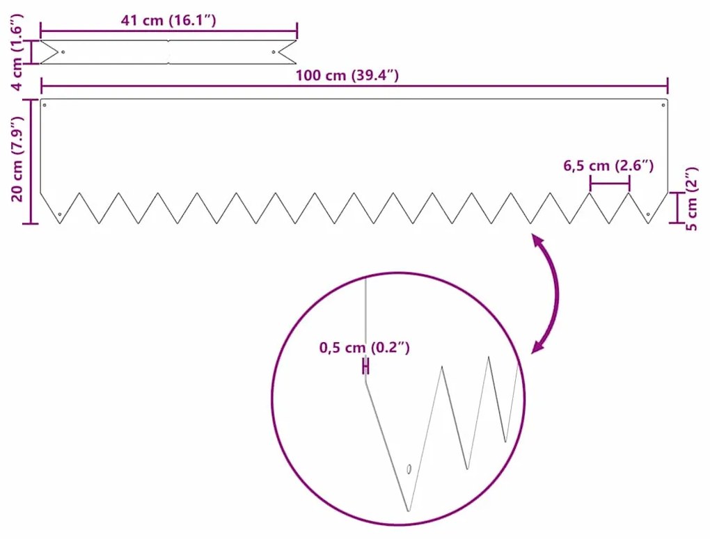vidaXL Περίγραμμα γκαζόν 50 pcs Ασημί 100 x 0.05 x 20 εκ